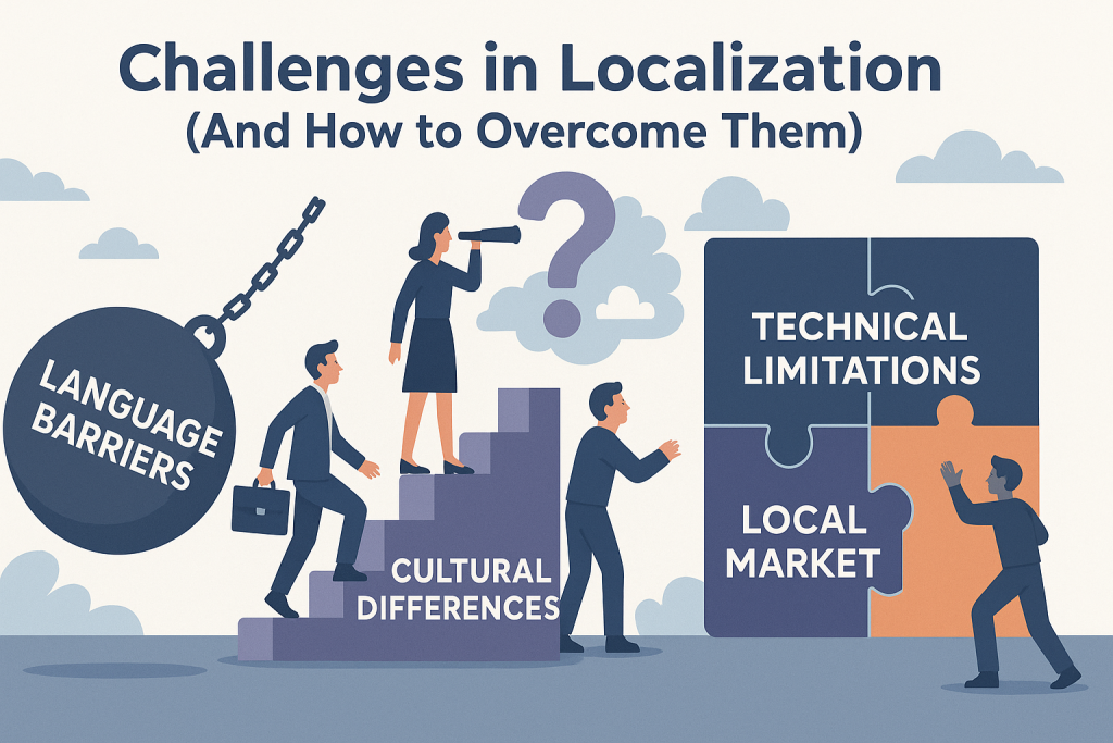 How to Build a Localization Strategy That Expands Your Global Reach 4 Illustration of challenges like translation errors and cultural missteps in localization